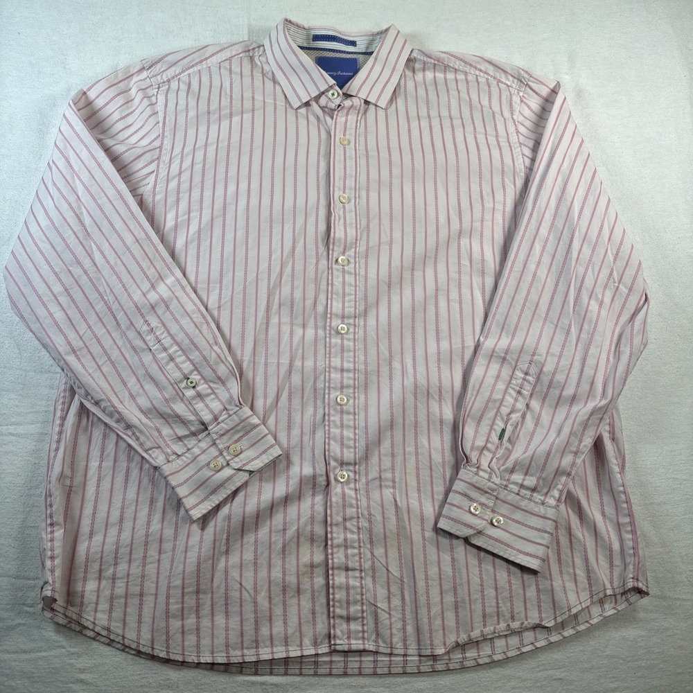 Tommy Bahama Men's Long Sleeve Shirt Pink Striped XL